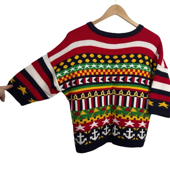 Carroll Reed Women's M Nautical Knit Cardigan Button Up Cotton Colorful 90's - Picture 14 of 16